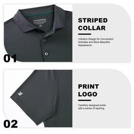 Golf Shirts for Men Dry Fit Performance Casual Collared Mens Golf Polo Shirts Moisture Wicking 4 Way Stretch Short Sleeve Pin Striped Polo Shirts for Men, S