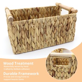 Nonam Water Hyacinth Storage Basket for Shelves,Large Rattan Baskets with Handles,Wicker Baskets for Organizing,Home Dec Storage Bins for Closet,Kitchen-Woven Storage Toilet Tank Shelf Cabinet Basket