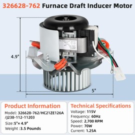 326628-762 Furnace Draft Inducer Motor Kit, Exhaust Motor Assembly for Carrier Bryant Payne 326628-762, HC21ZE126A, J238-112-11203, 326628762 and Packard 66762 Series