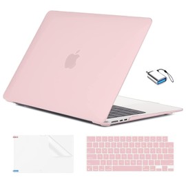 EooCoo Compatible with MacBook Air 13 inch Case M5 2026-2022 M4 M3 M2 Model A3449 A3240 A3113 A2681, Mac Air 13.6 inch Hard Shell & Keyboard Cover & Screen Film & Type-C, Matte Pink