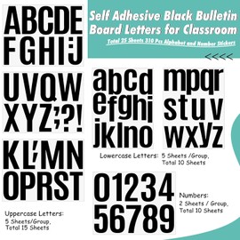 310 Piece 4 Inch Bulletin Board Black Letters, Large Letter Stickers Self Adhesive Alphabet Numbers Stickers for Classroom Bulletin Board, Mailbox, Signs, Window, Door