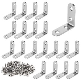 VFANDV Angle Connectors Pack of 20, 40 x 40 mm Metal Angle 90 Degree with 80 Pieces Screws Stainless Steel Angle L Brackets Screw for Mounting Angle Bracket Furniture Table Chair Bookshelf