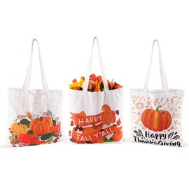 Quera 3 Pack Fall Canvas Tote Bags Sunflower Tote Bag Pumpkins Canvas Bag Reusable Cotton Handbag Grocery Bags for Shopping Market Travel Beach Autumn Theme Harvest Party Favors, 13" x 13"
