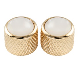 Musiclily Pro Fine 24 Splines Steel Dome Mother-of-pearl Top Push-on Control Knobs 19 * 16.5mm for USA Made Guitar Bass Potentiometers, Gold (Set of 2)