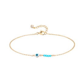 MEVECCO Anklet for Women Gold Evil Eye Ball Turquoise Quartet Bead Wire Wrapped 14K Gold Plated Dainty Chain Boho Beach Summer Simple Protection Foot Jewelry Ankle Bracelet