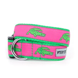 The Worthy Dog Green Alligators Pattern Designer Adjustable and Comfortable Nylon Webbing, Side Release Buckle Collar for Dogs, XL-Pink