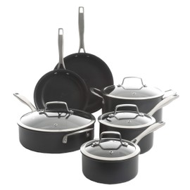 Kenmore Arbor Heights Pro 7-Layer Hard Anodized Induction Nonstick Platinum Forged Aluminum Cookware Set, 10-Piece, Black