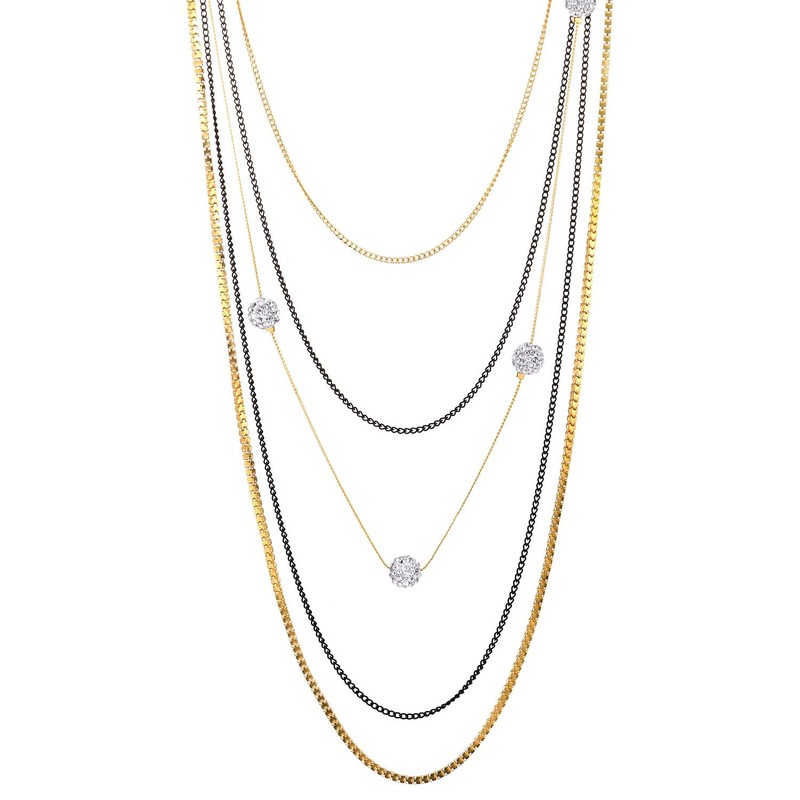 COOLSTEELANDBEYOND Gold Black Layered Chain Necklace, Long Waterfall Chains Multi-Strand