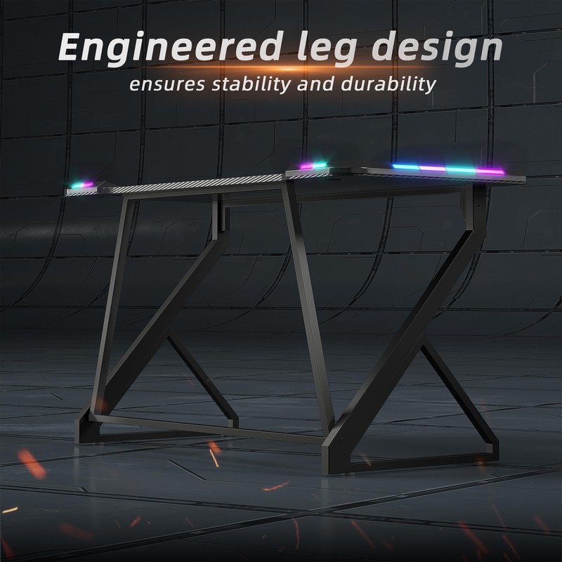 TIQLAB Gaming Desk with LED Lights, 40 Inch Computer Desk