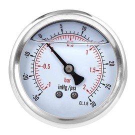 TS-PGGZ60Z4-2bar Y60 Axial Vacuum Pressure Gauge 1/4 BSP Oil Filled Pressure Gauge 1-2 Bar 30-30 inhg/psi