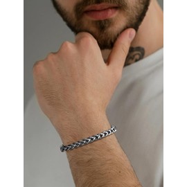 Mens Stainless Steel Franco Chain Bracelet 5MM Link Bracelets, Fold Over Clasp, Great Gift for Dad, Husband, 8.3"