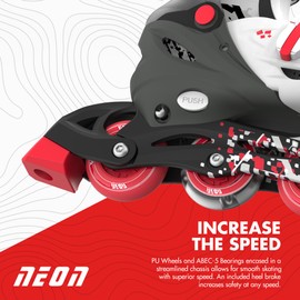 Yvolution 4 Adjustable Sizes Roller Skates Light Up Wheels for Girls Boys for Kids Inline and Quads Kids Skates (12-2 or 3-6 US) (Red, Youth Kids (3-6/8.46-9.44 Inch) Medium)