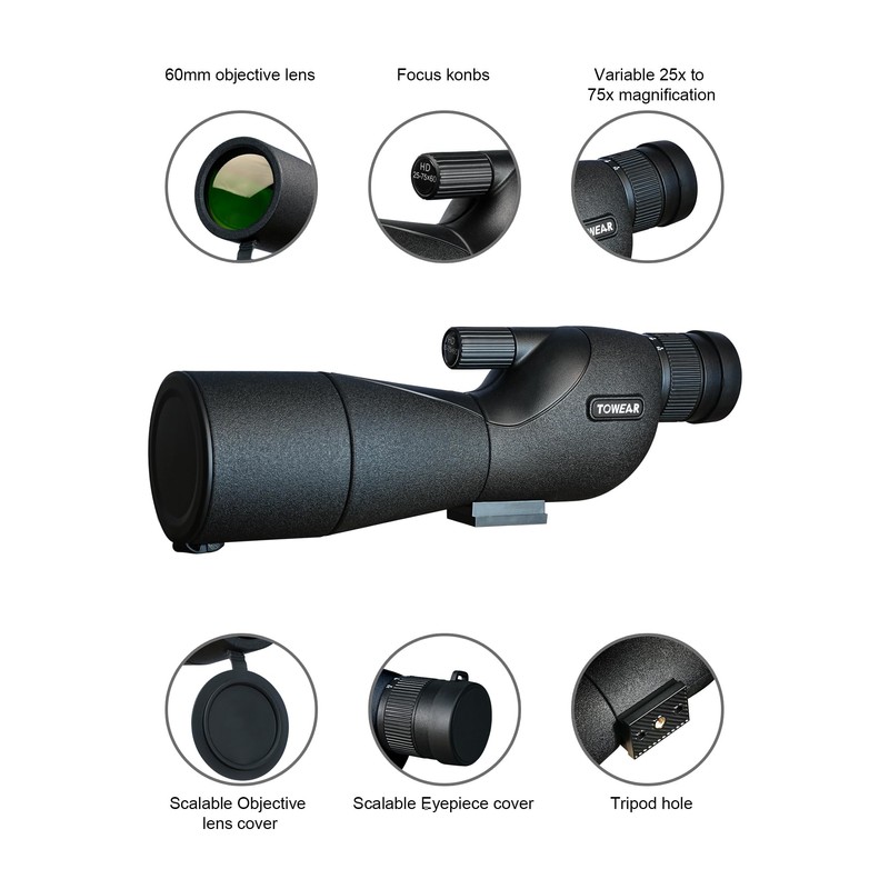 Spotting Scope Monocular Telescope High Magnification HD 25-75x60 Variable Multiplier