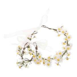 COLLBATH 1 Set Daisy Flower Crown Wristband: Floral Hair Accessories Bracelet For Women - Headpiece For Weddings Festivals And Everyday