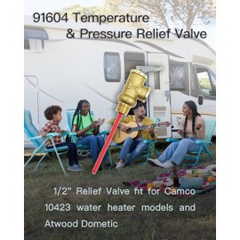 91604 RV Water Heater Temperature & Pressure Relief Valve, 1/2" NPT Threads, 150PSI 210°F Temperature and Pressure Relief Valve with Epoxy-Coated Probe