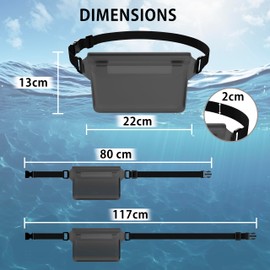 MyGadget 2 x Waterproof Bags [ 22 x 15.5 cm ] - IPx8 Waterproof - Bum Bag with Triple Locking Closure and Adjustable Strap in Grey