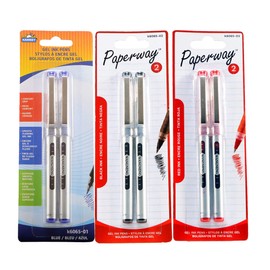 Paperway 6 Gel Ink Rollerball Pens, Black - Blue - Red, Gel Medium Ballpoint Pens with Comfort Grip and Smooth Flowing Ink (6 Count, 0.5mm)