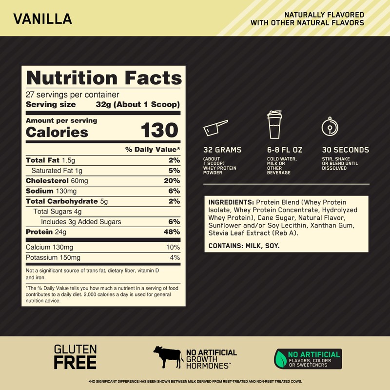 Optimum Nutrition Gold Standard 100% Whey Naturally Flavored Protein Powder,