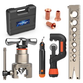 CARVALAX Eccentric Flaring Tool Kit, 45° Precision Flaring, Metric/Imperial Clamp for 6-19mm & 1/4"-3/4" Pipes, Includes Cutter, Deburring Tool & Hard Case for HVAC & Refrigeration Repair
