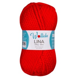 Wollidu Lina Wolle zum Stricken und Häkeln 100g 80% Polyacryl 20% Schafwolle Mulesing-frei Oeko-Tex 1x 100g/90m Häkelwolle/Strickwolle - Rot