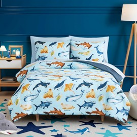 Kaleido Space Full Comforter Set for Boys Girls Kids - 7 Pieces Glow in The Dark Ocean Animals Full Size Bedding Sets for Kids, Ultra Soft Bed in A Bag with Sheets