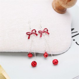 Christmas Candy Crutches Earrings Cute Enamel Red Green Bow Knot Cowgirl Boots Candy Cane Swirl Candy Chic Rhinestone Cubic Zirconia Dangle Drop Earrings for Xmas New Year Party Trendy Jewelry Gifts (Red bow earring)