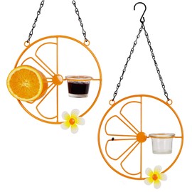 FORUP 2 Pack Oriole Bird Feeder for Outdoors, Orange Fruit Oriole Jelly and Oranges, Outdoor Garden Metal Hanging Drinking Grape Jelly Container Hummingbird Feeder