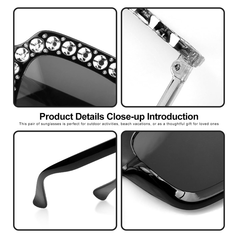 Lotsdonxia Rhinestone Square Sunglasses Large Frame Crystal Sunglasses Dazzling Costume