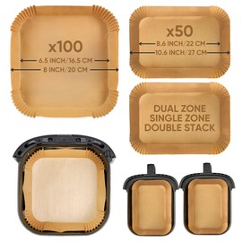 150pcs Ninja Double Stack Air Fryer Liners (x100 16cm Square, x50 22cm Rectangle) - Food Safe, Oil & Greaseproof - Keep your Airfryer Clean - Accessories for Airfryer