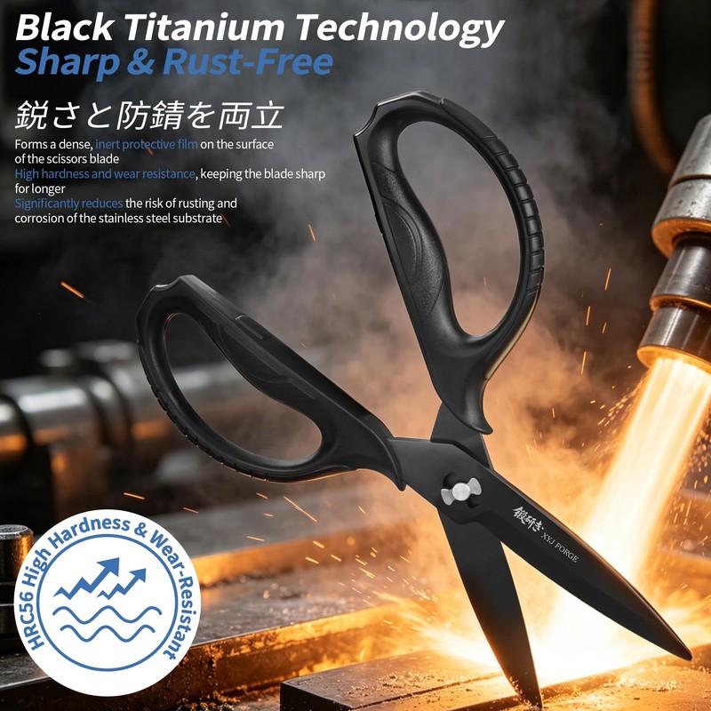 XYJ Black Titanium Kitchen Scissors, Heavy Duty Stainless Steel Kitchen
