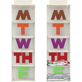 Hahafelt 2 Pcs 5 Shelf Weekly Hanging Closet Organizer for Kids Weekday Daily Activity Clothes Storage Room Storage Organization Days of The Week Outfit Organizer for Monday Through Friday(White)