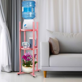 Retyion Water Dispenser Stand 5 Gallon Water Jug Stand Sturdy Water Stand(32.8" H-11.2" W) Water Jug Stand with 2 Round Shelfs for 1-5 Gallon Water Bottles/Crocks, Water Jug and Plant Stand (Pink)