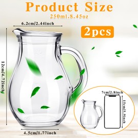 Leinuosen 2 Pcs Small Glass Creamer Pitcher with Spout Milk Frothing Pitcher Elegant Shaped Glass Coffee Tea Milk Creamer Jug Creative Milk Frother Cup (Elegant Style,250 ml)