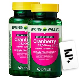 Spring Valley Cranberry, Extra Strength Cranberry 15,000 mg, Dietary Supplement, 60 Capsules + (KPplus Sticker) (Pack of 2)