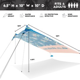 QUIKSILVER Portable Beach Shelter – UPF 50+ Sun Protection Tent with Sandbag Anchors & Ventilation, Lightweight & Waterproof for Beach, Camping, or Outdoor Use – Fits 4 Adults