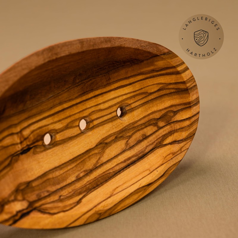 das Olivenholzbrett Olive Wood Soap Dish, Oval 11.5 cm, Handmade,