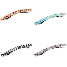 Tortoise Shell Cellulose Acetate Hair Barrettes, Long Rectangular Checkered Hair Clips for Women Mom Fine Thin Thick Ponytail Holder Clamp Fashion Accessories Automatic Clasp Hairgrips (4 Pack)