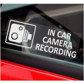 5 x Small in Car Camera Recording Stickers CCTV Signs Van Lorry Truck Taxi Bus Mini Cab Minicab Security Window Go Pro Dashcam White on Clear Version C20