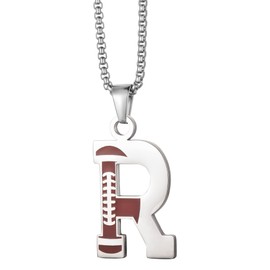 EZUY GNAY Letter R Football Stainless steel Football Necklace Player Number Pendant silver Athlete Letter Jewelry