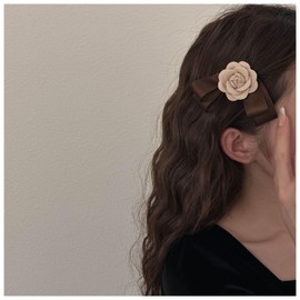 Xduargs Vintage Bow Hair Clips Satin Bow Hair Pin Barrettes Silk Bow Hair Clip Barrette Camellia Bow Hair Barrette Satin Ribbion Bowknot Hairpin Clip Camellia Flower Hair Clips for Women(Brown)