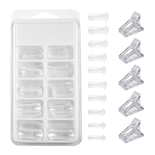 RICISUNG Foam Tips, Nails, 100 Pieces, Nail Tips, Polygel, Foam Tips, Long, Nail Extensions, Mold, Clip Included
