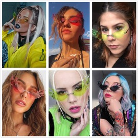 LASPOR Fire Flame Sunglasses for Women Men Retro Wave Rimless Glasses Vintage Fire Shape Gold Metal Frameless Eyewear