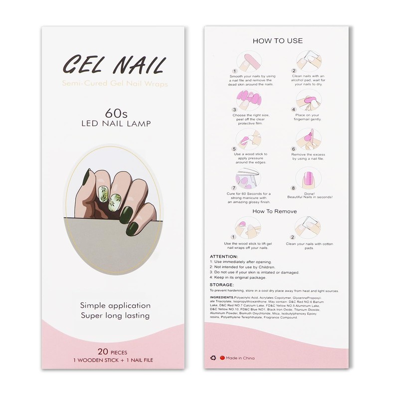JMEOWIO Semi Cured Gel Strips Nail Art Sticker Wrap Green