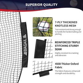 BAGAIL 7x7 FT Baseball & Softball Net Replacement (Net Only, No Frame), 7-Strand Heavy Duty Knotless Polyester Replacement Baseball Net for Baseball Pitching Hitting and Throwing