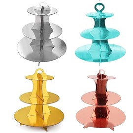 Young Wolf 4 Pack 3-Tier Round Cardboard Cupcake Stand Cupcake Holder Dessert Tower for 24 Cupcakes Suitable for Wedding, Birthday, Baby Shower and Festival Party (Multi-Colors)