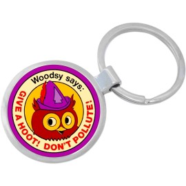 Give a Hoot Dont Pollute Keychain - Includes 1.25 Inch Loop for Keys or Backpack
