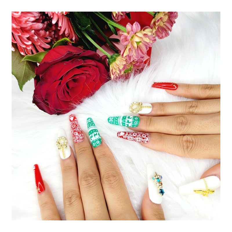 Christmas Velvet Handmade Nail Tips - Almond S / 크리스마스