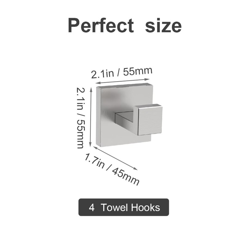 Hiuqixe 4 Pack Bathroom Towel Hook Brushed Nickel, Wall Mount