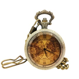plyrmonth Tea Colored Glass Double Earth Pattern Pocket Watch, Unisex Casual Quartz Retro Pocket Watch, Christmas, Birthday, A Thoughtful Gift for Friends and Partners.