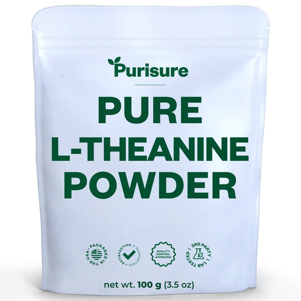 Purisure L-Theanine Powder, 100 g, Pure L Theanine Powder That Promotes Relaxation and Focus, L-Theanine Supplement for Cognitive Function, No Fillers, Non-GMO, 1000 Servings